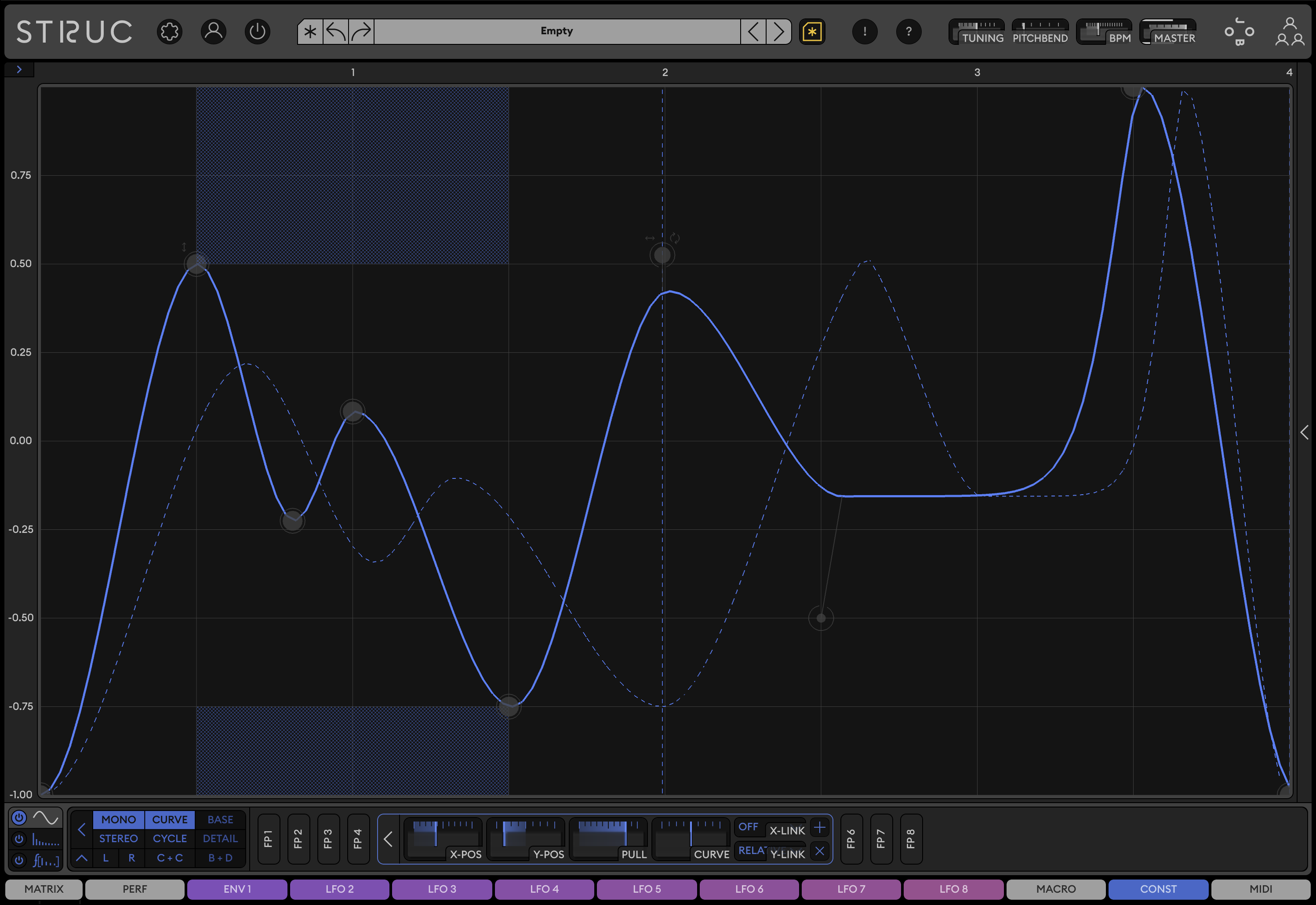 Struc sound engine showing Flexcurve oscillator editor